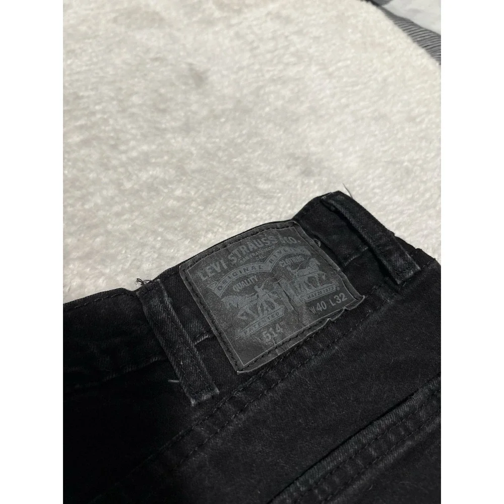 Levi's 514 Mens 40x32 Slim Straight Denim Black Jeans Stain